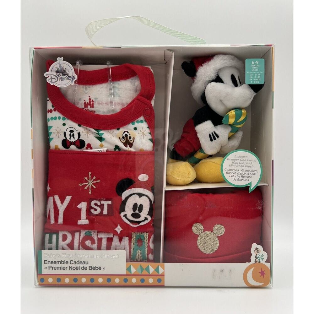Disney Store Mickey Mouse Baby’s 1st Christmas Gift Set w Plush NEW 6-9 months